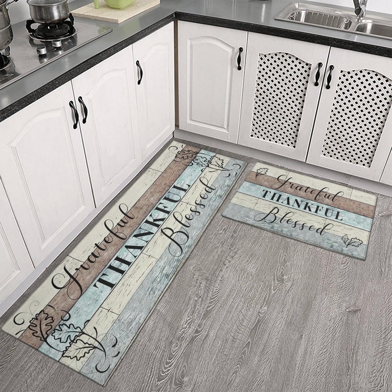Grateful Thankful Blessed Kitchen Rugs Set of 2 Non-Slip Kitchen Rug ...