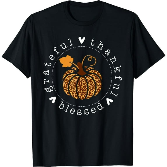 Grateful Thankful & Blessed Leopard Pumpkin Thanksgiving T-Shirt