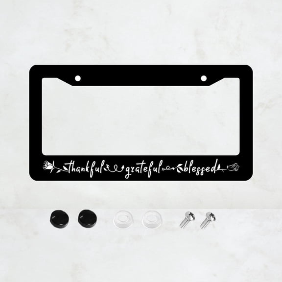 Grateful Thankful Blessed License Plate Prame Aluminum Rust-Proof Auto Parts License Plate Decorative Screws Fit Standard 2 Holes 1 U.S. License Plate, 12.2x 6.3 Inch