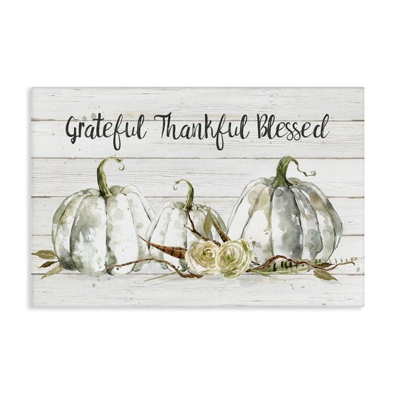 Stupell Industries Grateful Thankful Blessed Pumpkins Canvas Wall Art, design by Carol Robinson, 24 x 36