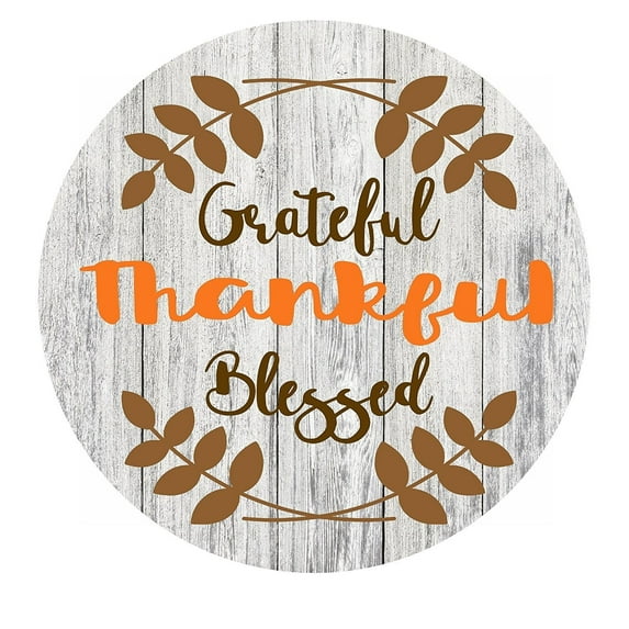 Grateful, Thankful, Blessed - Rustic Wood Fall Decor Metal Sign - 11.75"