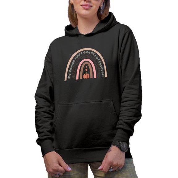 Grateful, Thankful, Blessed feat. Rainbow Art, Thanksgiving Day Merch Gift, Black Hooded Sweatshirt or Hoodie, Small