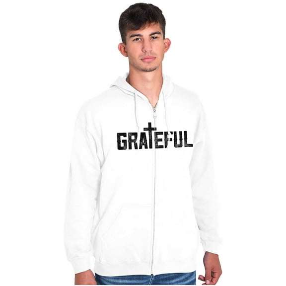 Grateful Thankful Christian Jesus Unisex Fleece Graphic Zip Up Hoodie Brisco Brands 2X