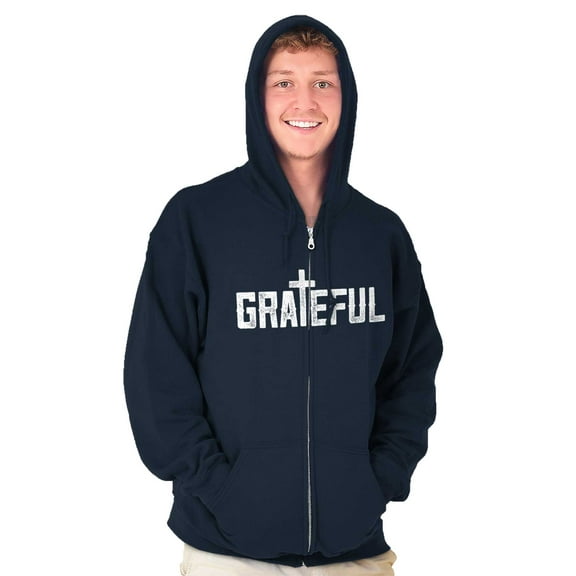 Grateful Thankful Christian Jesus Unisex Fleece Graphic Zip Up Hoodie Brisco Brands 5X