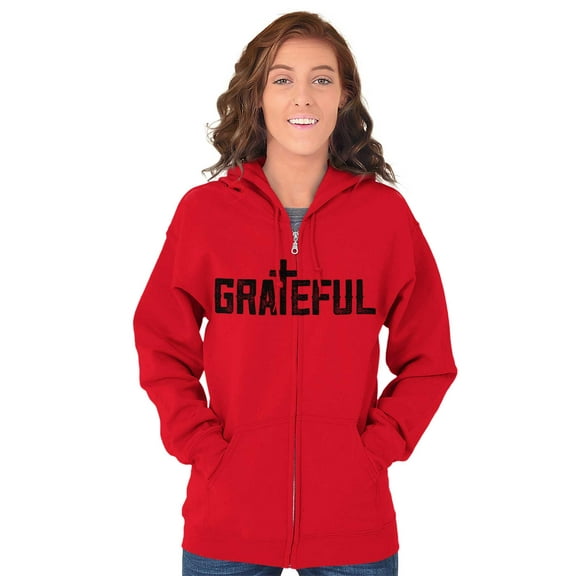 Grateful Thankful Christian Jesus Zip Up Hoodie Men's Women's Brisco Brands M