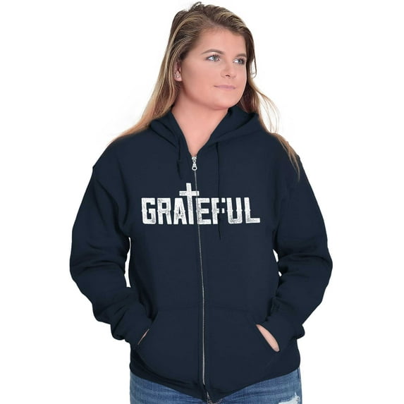 Grateful Thankful Christian Jesus Zip Up Hoodie Men's Women's Brisco Brands X