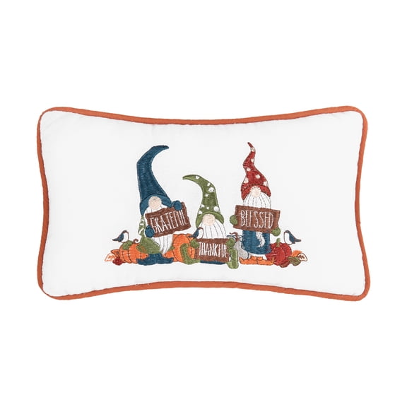 "Grateful Thankful Blessed" Gnome 100% Cotton Thanksgiving Mini Accent Pillow 6" x 12"