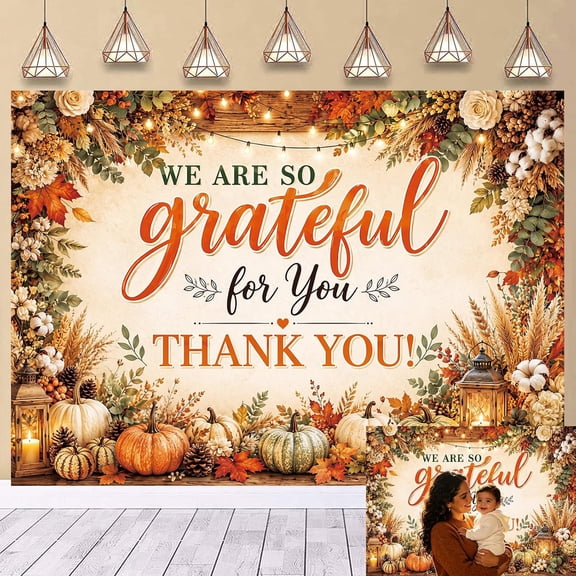 We are So Grateful for You Thank You Backdrop Autumn Pumpkin Thank You for All You Do Background Thanksgiving Employee Staff Teachers Doctors Retirement Party Decorations Banner Photo Booth Props