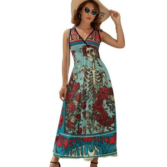 Gratefuldead Dress Summer Street Style Bohemia Long Dresses Female Sleeveless Printed Maxi Dress