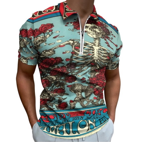 Gratefuldead Men Zipper T-shirt Summer Casual Short Sleeve T-shirt Top