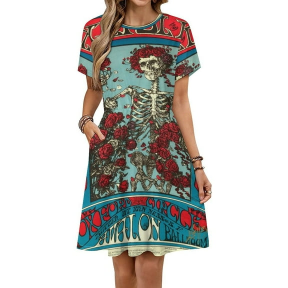 Gratefuldead Women's Dress Short Sleeve Summer Sundress Summer Women Clothes