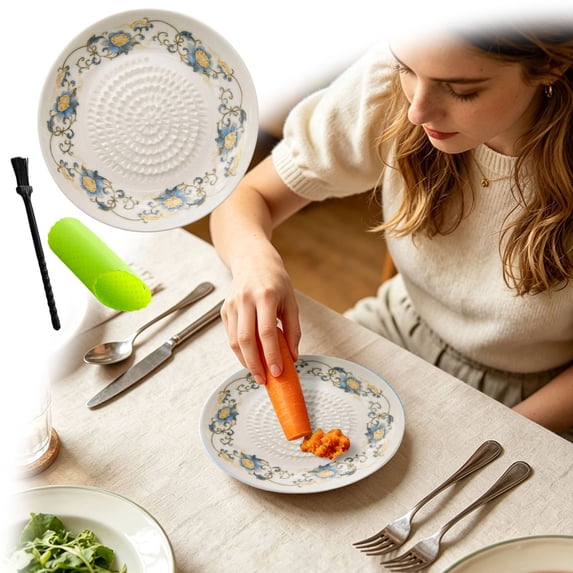 Grater Plate Bowl, Ceramic Grater Set, Handmade Pottery Grinding Bowl With 4.6X0.7" Plate, Peeler, Brush & Stand, For Garlic Ginger Cheese Tomato, Home Kitchen Gift Happy 2026!