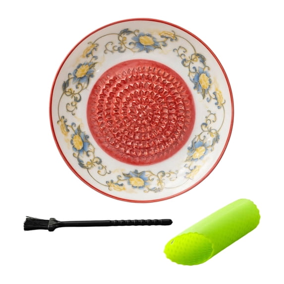 Grater Plate Bowl, Ceramic Grater Set, Handmade Pottery Grinding Bowl With 4.6X0.7" Plate, Peeler, Brush & Stand, For Garlic Ginger Cheese Tomato, Home Kitchen Gift