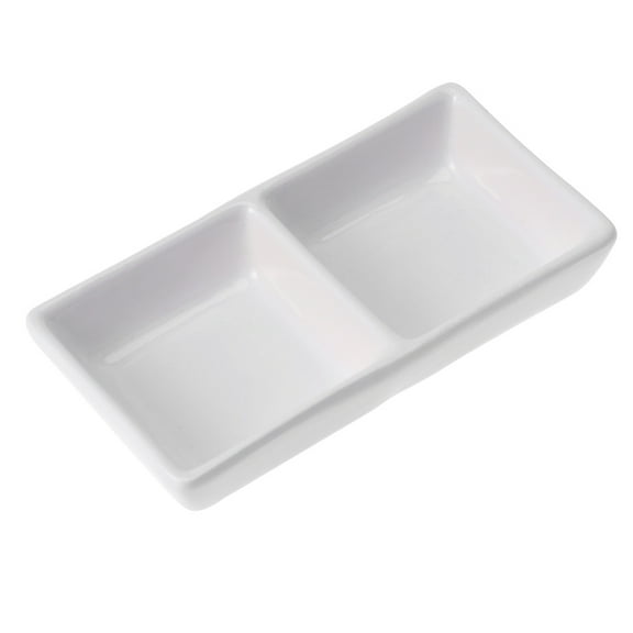 Gratier 5.5 Inch Pure White Ceramic Appetizer Serving Tray 2-Compartment Sauce Dishes Divided Snack Dishes for Spice Dish Soy Sauce (White)