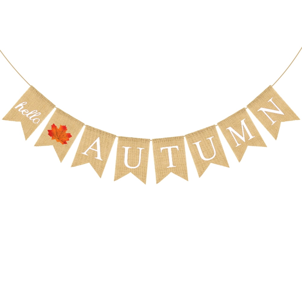 Gratier HELLO AUTUMN White Letter Printing Banner Maple Leaves Bunting ...