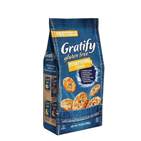 Gratify Gluten Free Pretzel HP29Thins Everything Vegan GF Pretzel Crisps, 10.5oz Bag (Pack of 1)