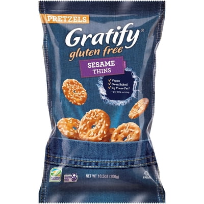 Gratify Gluten Free Pretzels, Thins, Sesame, 10.5 Oz