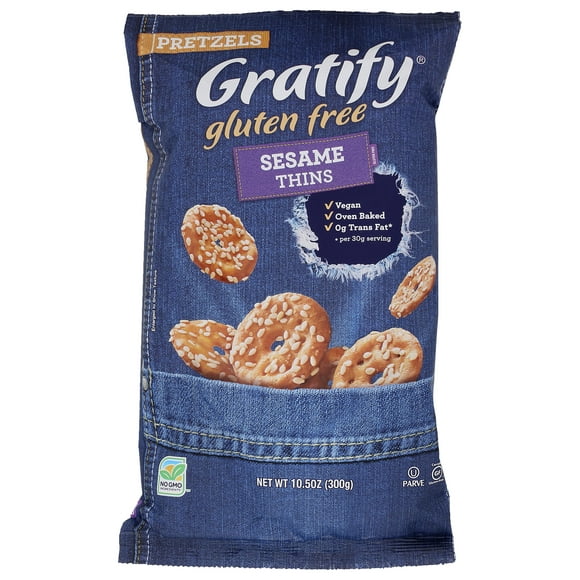 Gratify Pretzel Thins  Sesame Flavor, Gluten-Free & Vegan, 10.5 oz (Case of 6)