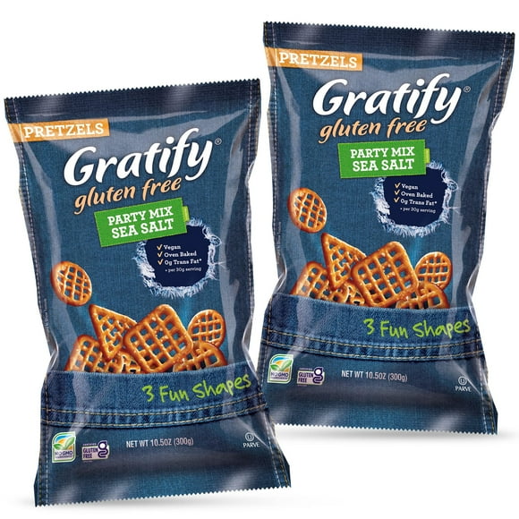 Gratify Pretzel Party Mix CI30Sea Salt 2 pack (10.5 ounce x 2) Vegan and Gluten Free Oven Baked Deliciousness