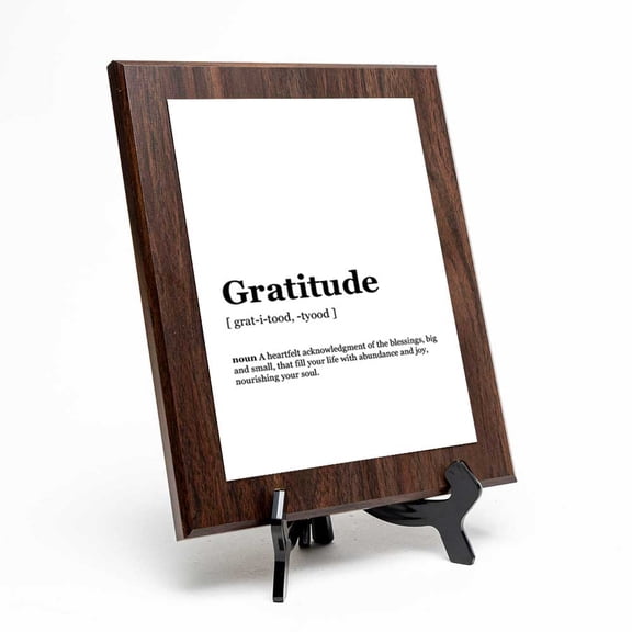 Gratitude Dictionary Definition, Wooden Frame 8x10 Decorative Wall Plaque With Easel Acrylic Stand | Elegant Minimalist Design | Inspirational Typographic Decoration