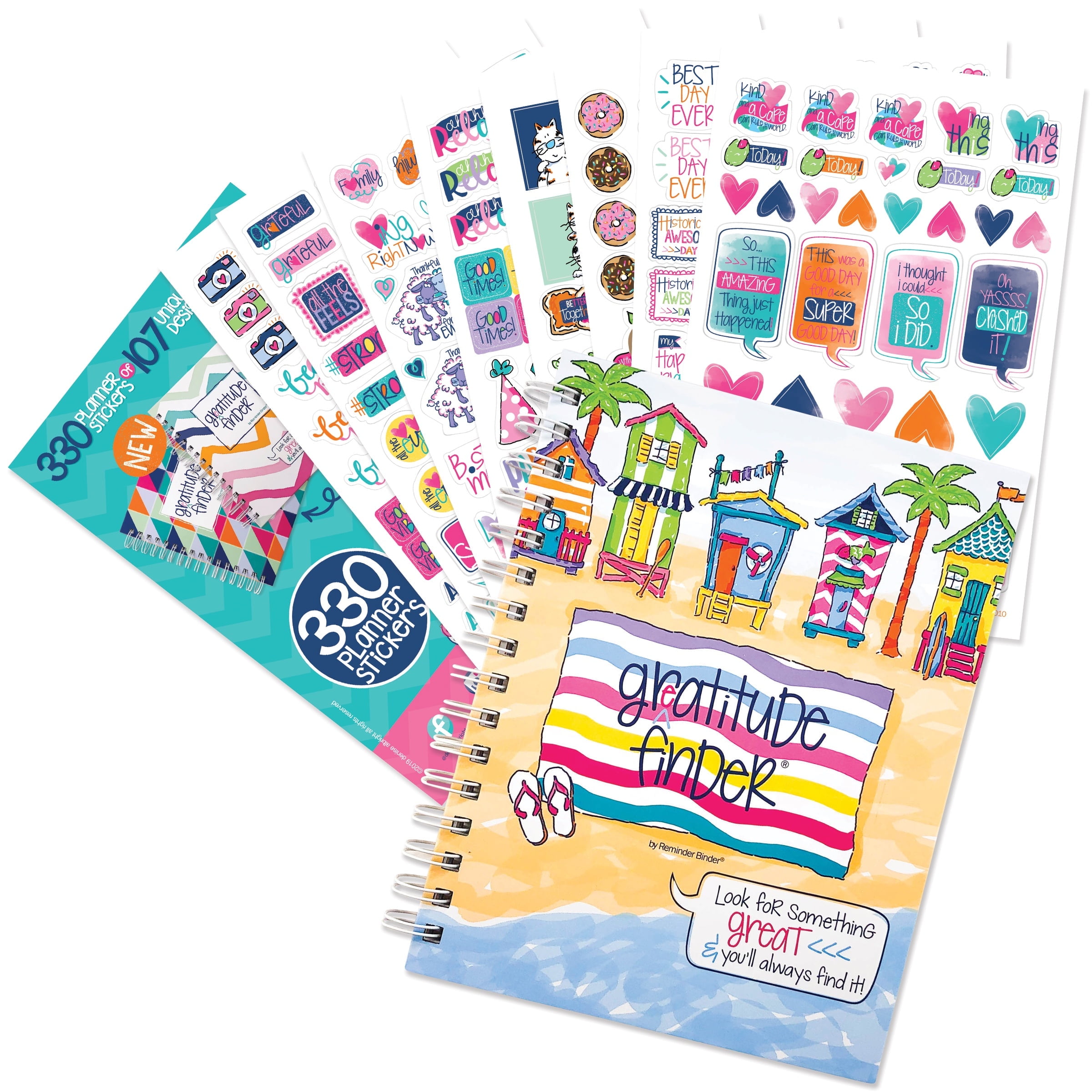 Denise Albright Gratitude Finder® Journal + Grateful Heart Sticker Set, 52-Week Undated Gratitude Planner Bundle