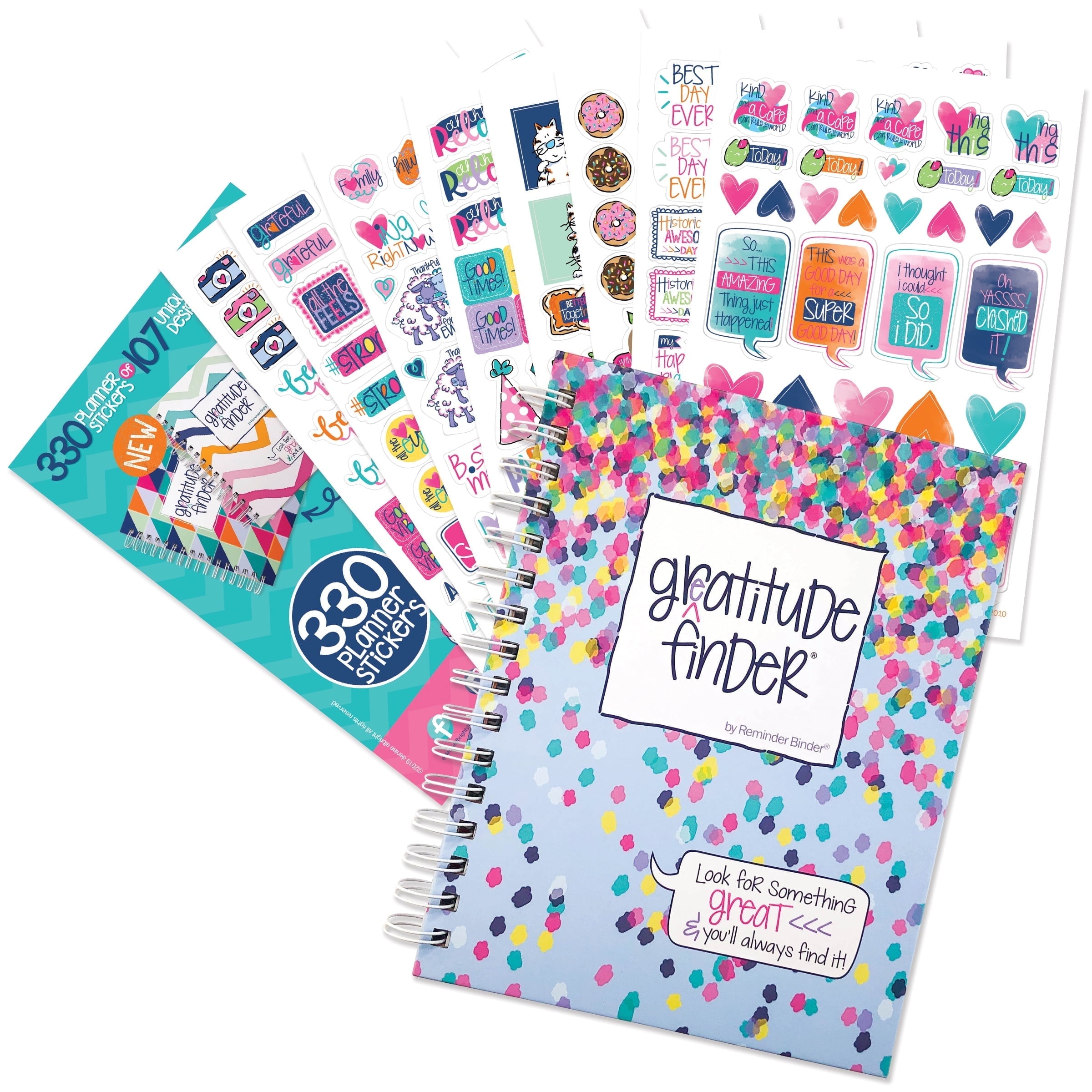 Denise Albright Gratitude Finder® Journal + Grateful Heart Sticker Set, 52-Week Undated Gratitude Planner Bundle