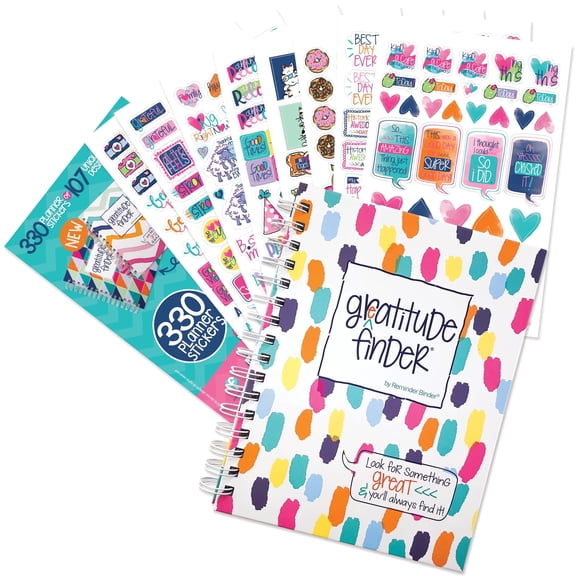 Denise Albright Gratitude Finder® Journal + Grateful Heart Sticker Set, 52-Week Undated Gratitude Planner Bundle
