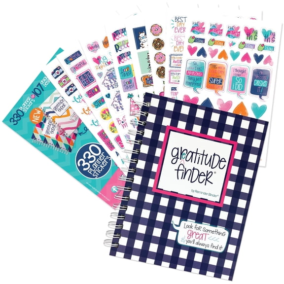 Denise Albright Gratitude Finder® Journal + Grateful Heart Sticker Set, 52-Week Undated Gratitude Planner Bundle