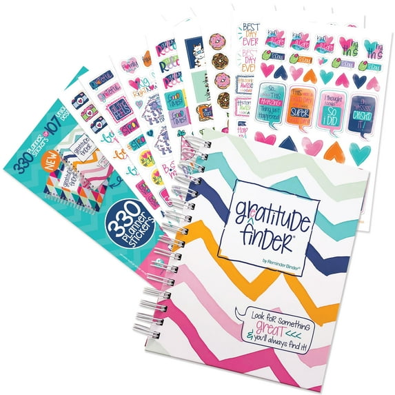 Denise Albright Gratitude Finder® Journal + Grateful Heart Sticker Set, 52-Week Undated Gratitude Planner Bundle