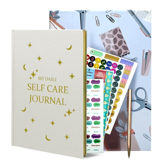 Gratitude Journal, Daily Reflection Journal for More Happiness, Mindfulness & Affirmation, Self Care Journals for Women & Men, 6 Inspirational Stickers and Ballpoint Pen,Blue