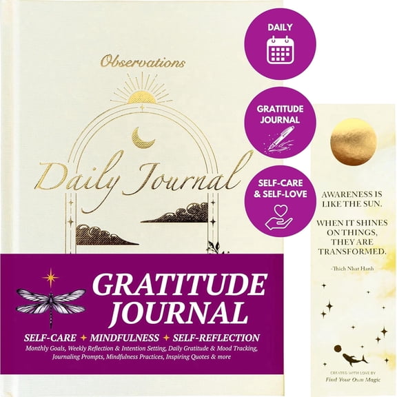 Gratitude Journal for Women & Men - Daily Mental Health Journal for Self Love, Mindfulness, Manifestation Self Care & Spiritual Birthday Gift for Women | Guided Diary with Prompts (Ivory & Gold Foil