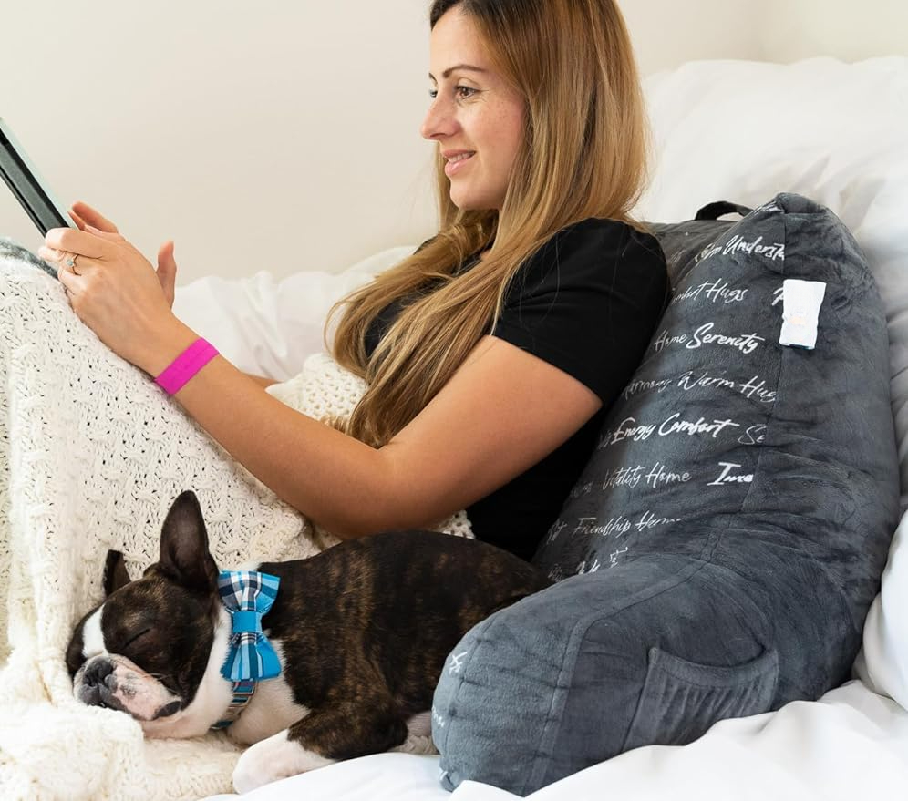 Gratitude Reading Study Pillow Bed Wedge with Arms and Pockets Bolster