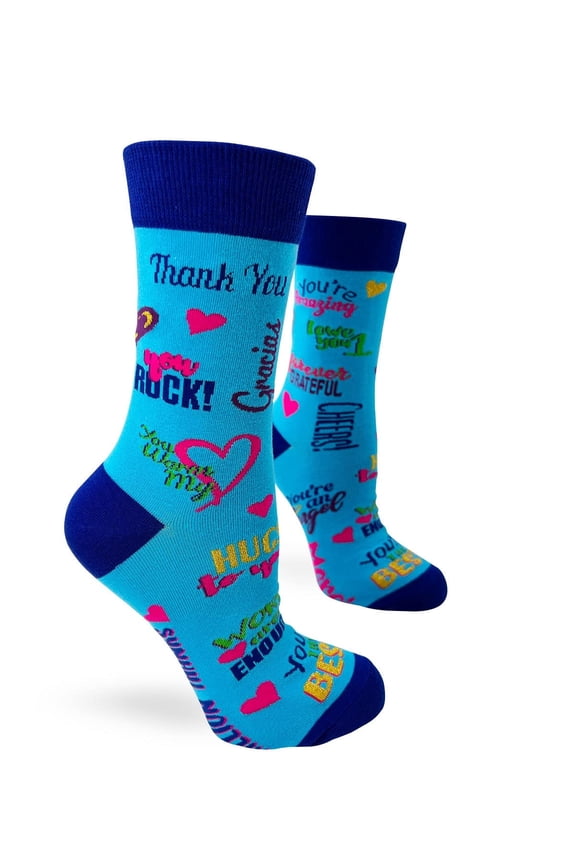 Gratitude Statement Women's Novelty Crew Socks with Thank You Messages
