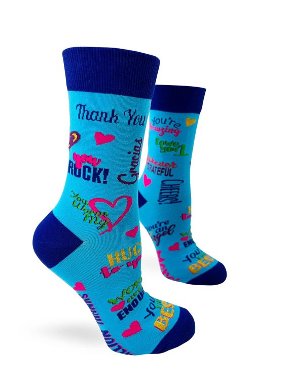 Gratitude Statement Women's Novelty Crew Socks with Thank You Messages