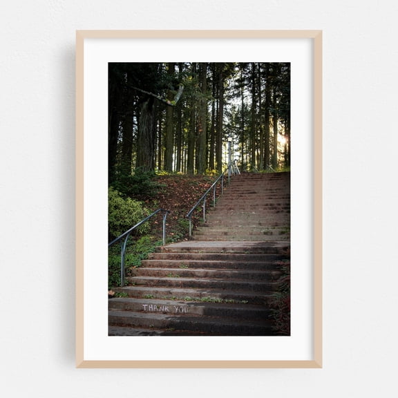 Gratitude Steps - Portland Oregon Photography Forest Nature Quote Woodland Autumn Scenic Oak Framed Wall Art Print 16 x 24 inches