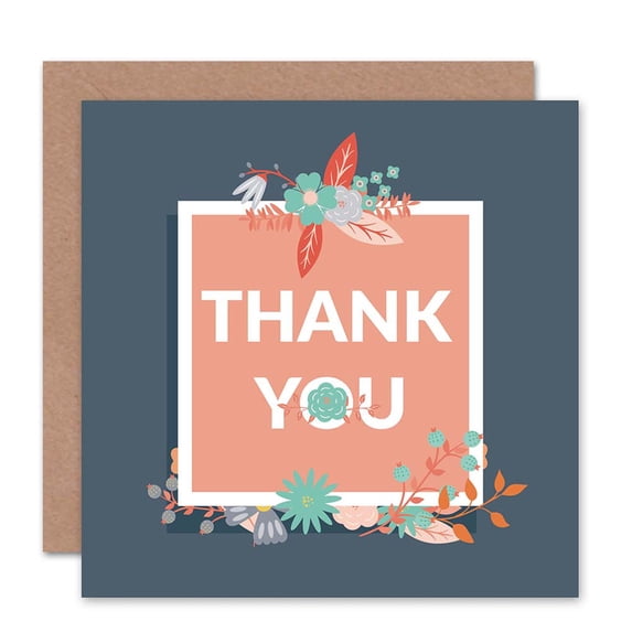 Gratitude Thanks Thank You Pink Box Flowers Greetings Card Plus Envelope Blank inside