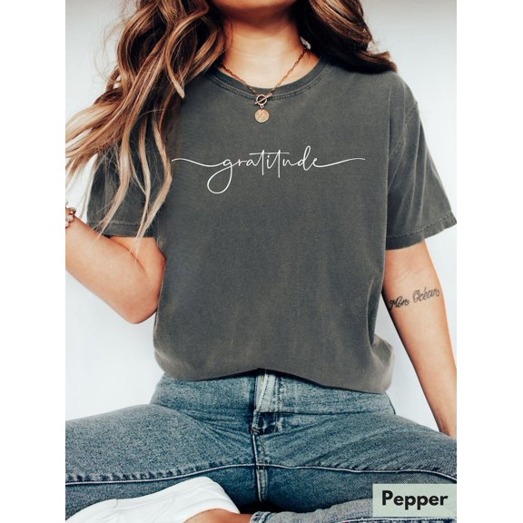 Gratitude Thanksgiving Grateful Blessed Autumn Positive Slogan Typography T-Shirt