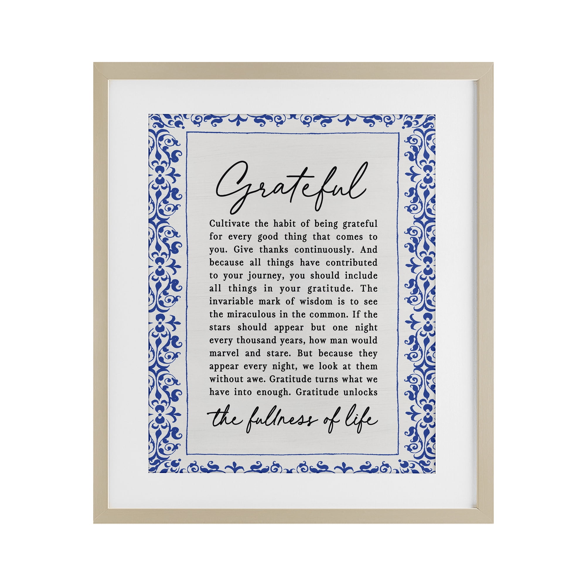Gratitude Unlocks Fullness Of Life Birch Framed Print Under Glass, design by Lettered and Lined