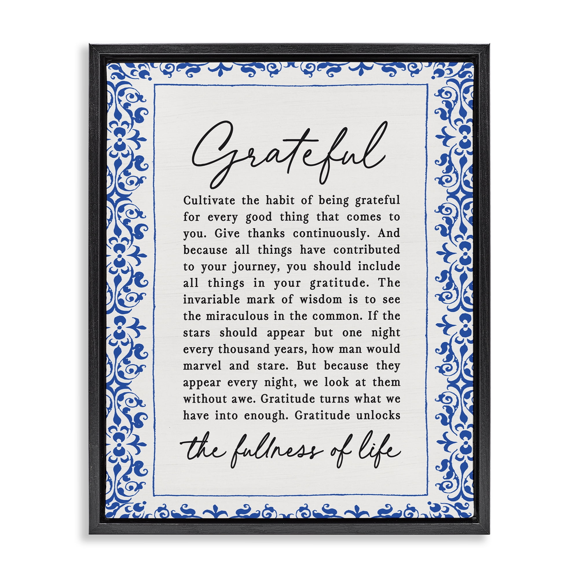 Gratitude Unlocks Fullness Of Life Black Framed Floater Canvas Wall Art, design by Lettered and Lined