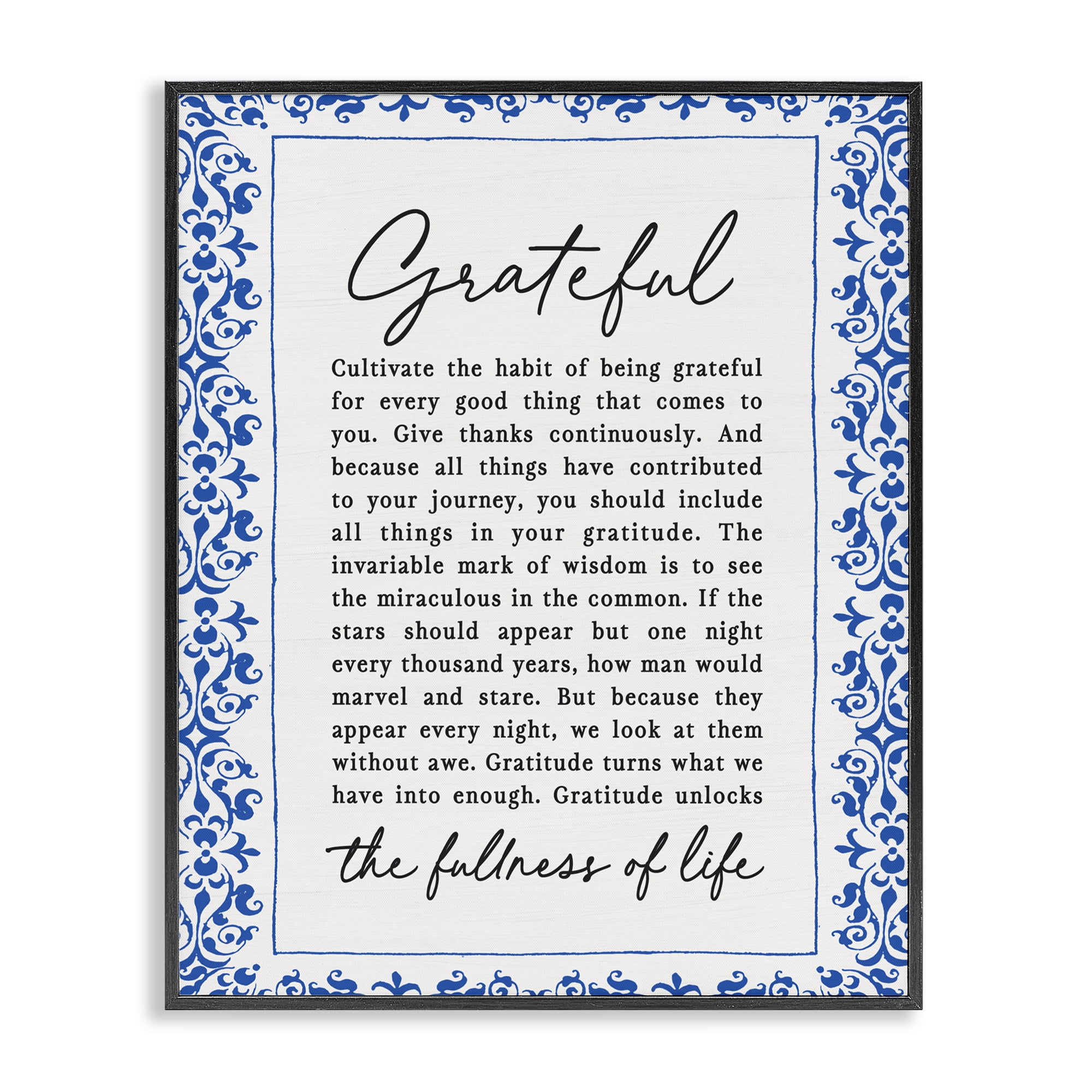 Gratitude Unlocks Fullness Of Life Black Framed Giclee Art, design by Lettered and Lined