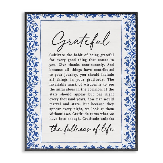 Stupell Industries Traditional Gratitude Unlocks Fullness Of Life Black Framed Giclee Art, 24 x 30, by Lettered and Lined