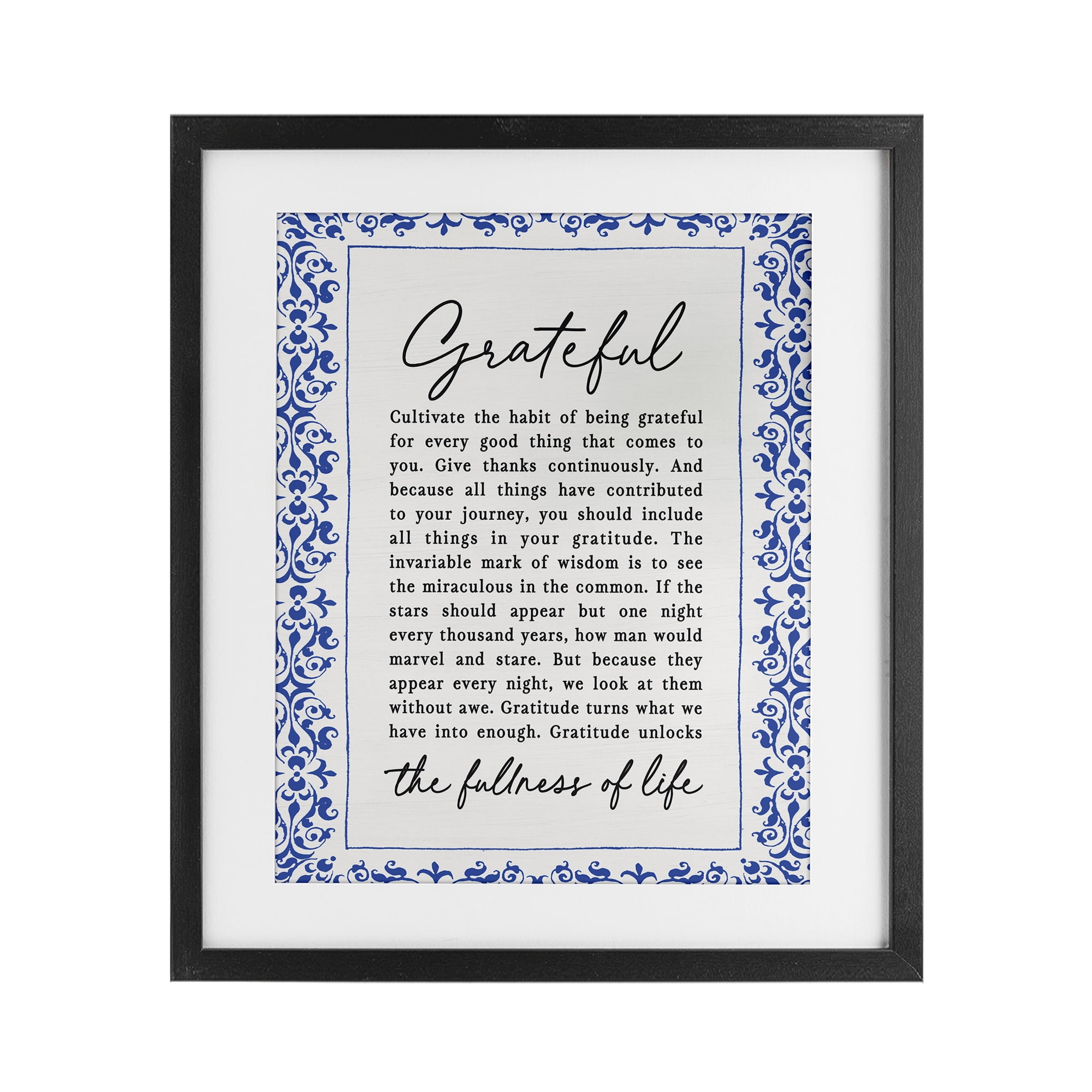 Gratitude Unlocks Fullness Of Life Black Framed Print Under Glass, design by Lettered and Lined