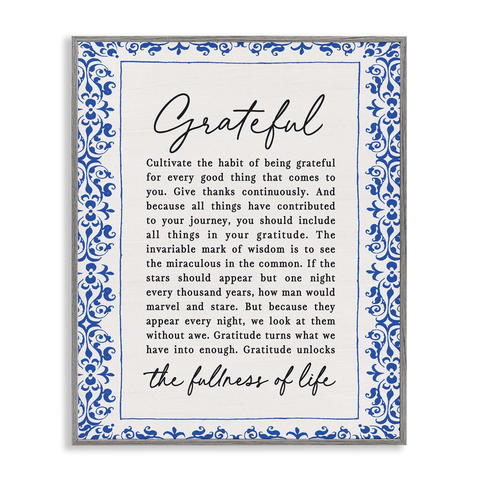 Gratitude Unlocks Fullness Of Life Gray Framed Giclee Art, design by Lettered and Lined