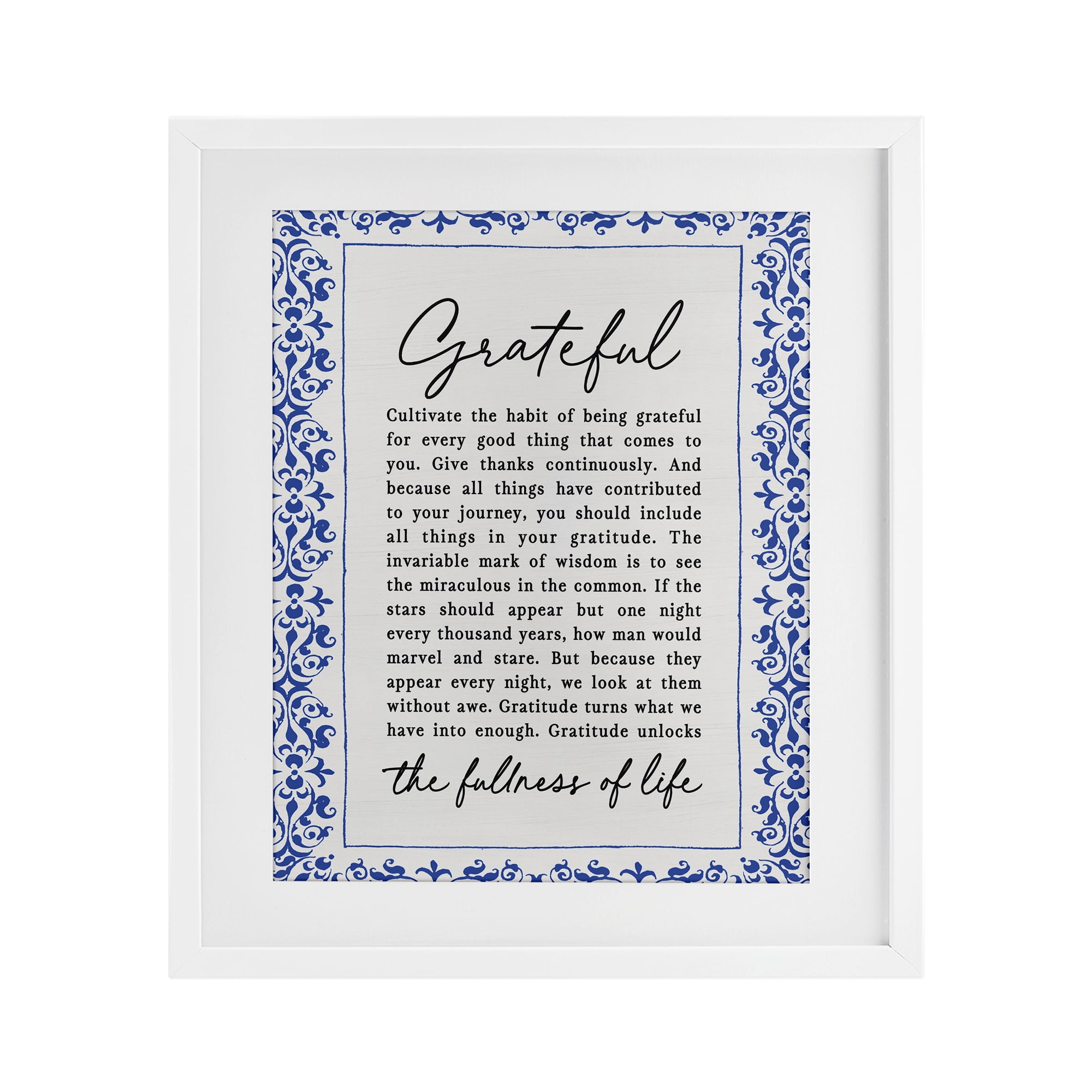 Gratitude Unlocks Fullness Of Life White Framed Print Under Glass, design by Lettered and Lined