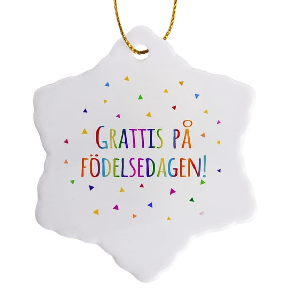 3drose, Grattis På Födelsedagen - Happy Birthday in Swedish Colorful Text, 3 inch Snowflake Porcelain Ornament