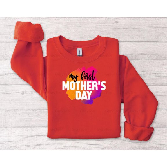 GravTee17 My First Mothers Day Dark Graphic Design Style Celebration New Mom Gift Inspired T-Shirt, SW, Hoodie, for Unisex, up to size 5XL.