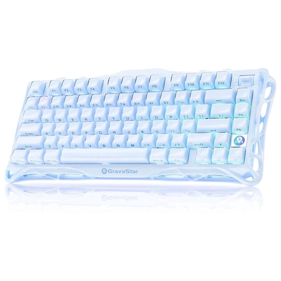 GravaStar Mercury K1 75% Wireless Mechanical Keyboard, Gasket Mount, 8000mAh Battery, Kailh Cherry Pink Linear Switches, RGB Lighting - Ice Blue