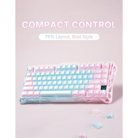 GravaStar Mercury K1 Lite 75% Gaming Keyboard, 2.4GHz/BT/Wired Tri-Mode Wireless Keyboard, Gasket Hot Swappable Mechanical Keyboard, Pre-lubed Linear Switches, Jelly Keycaps, RGB Backlit-Aurora Mist