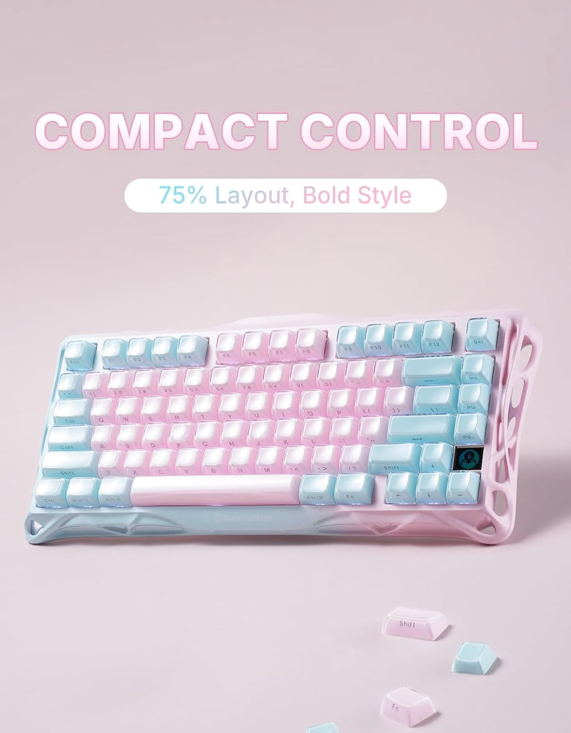 GravaStar Mercury K1 Lite 75% Gaming Keyboard, 2.4GHz/BT/Wired Tri-Mode Wireless Keyboard, Gasket Hot Swappable Mechanical Keyboard, Pre-lubed Linear Switches, Jelly Keycaps, RGB Backlit -Lumen Rose