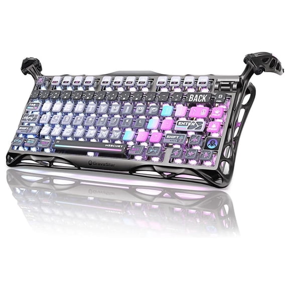 GravaStar Mercury K1 Pro 75% Wireless Mechanical Keyboard, Gasket Mount, 8000mAh Battery, Kailh Speedy Mint Linear Switches, Dual RGB - Cyberpunk